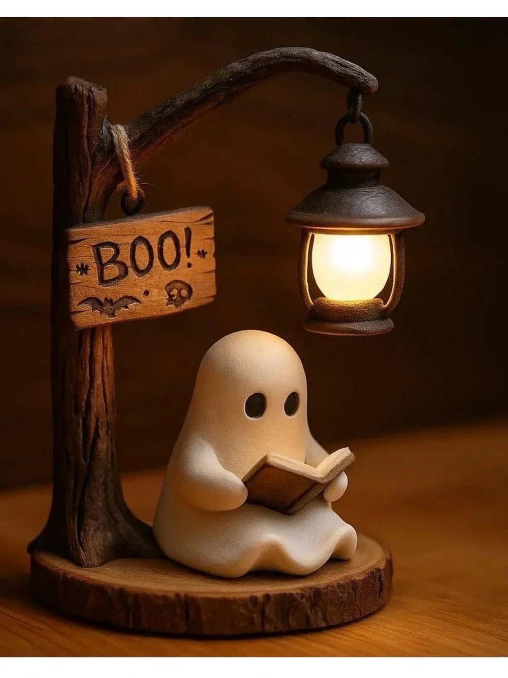Cute White Ghost Figurine with Lantern - Home Accent Decor